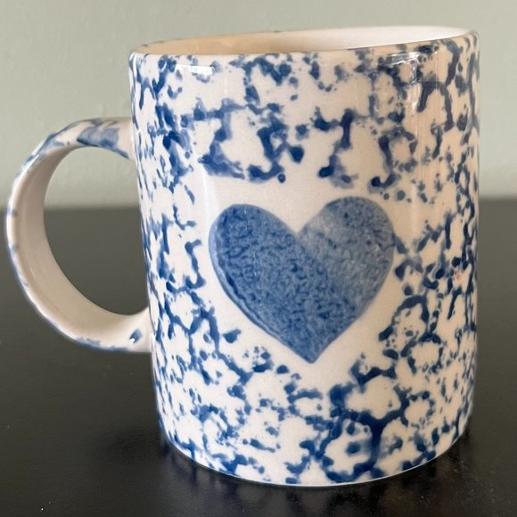3 GIBSON Blue Heart Spongeware Mugs  ~ Cottagecore ~ Blue & White Sponge Ware - Picture 3 of 11